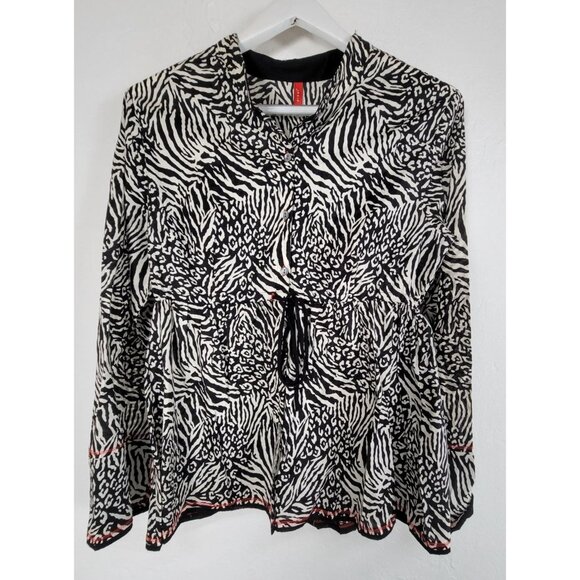 Josie By Natori Womens Animal Print Long Sleeve Blouse Medium Drawstring Waist - Picture 1 of 10